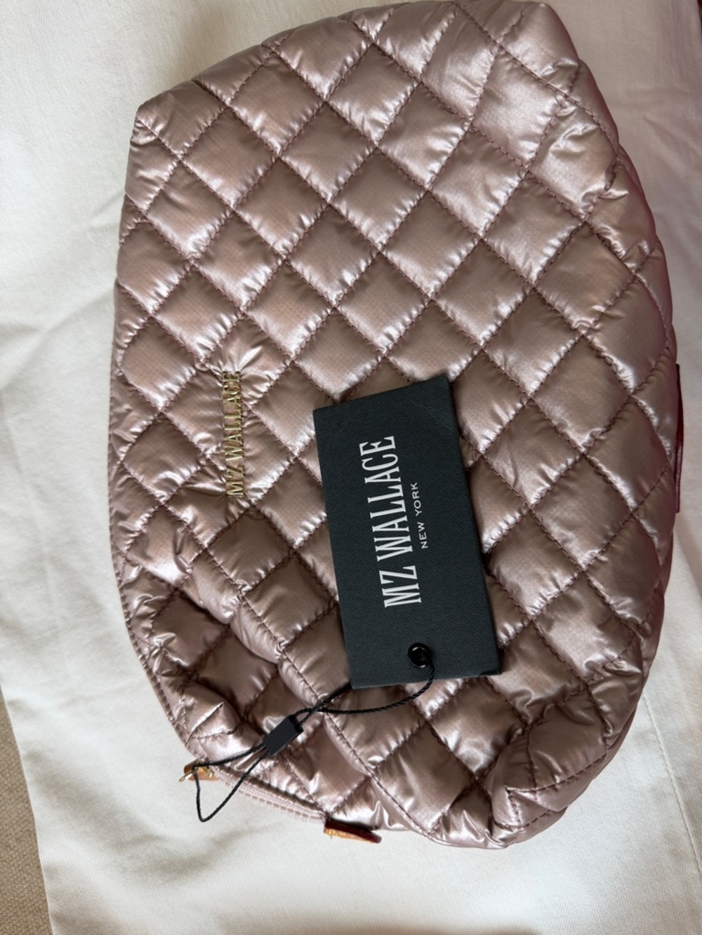 MZ Wallace Quilted Metallic Rose Gold Cosmetic Pouch, NWT